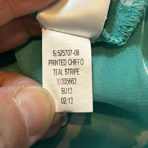 Old Navy Women's XL Printed Chiffon Teal Stripe Sheer Tank Top - Picture 6 of 6